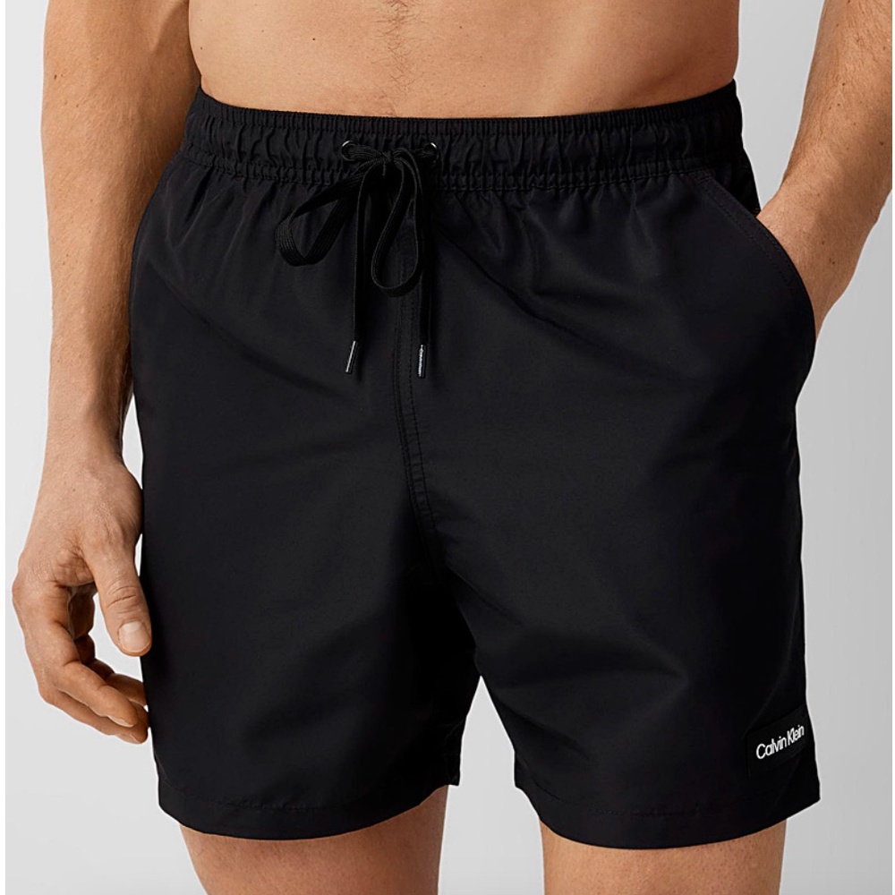 Calvin Klein black solid logo patch swim short NWT